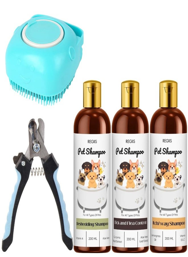 REGIIS Pet Grooming Kit with Deshedding Brush, Dog Shampoo Set, Professional Nail Clippers, 200ml Tick and Flea Control, Itch Relief Formula(Pack of 5) - Image 1